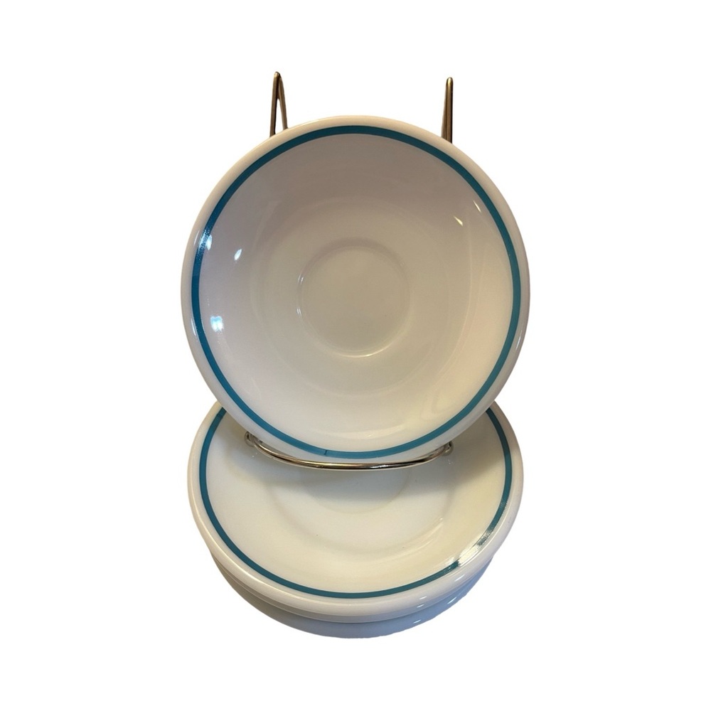 Vintage Corning USA (5) WMG Saucers with Teal Stripe #702-32